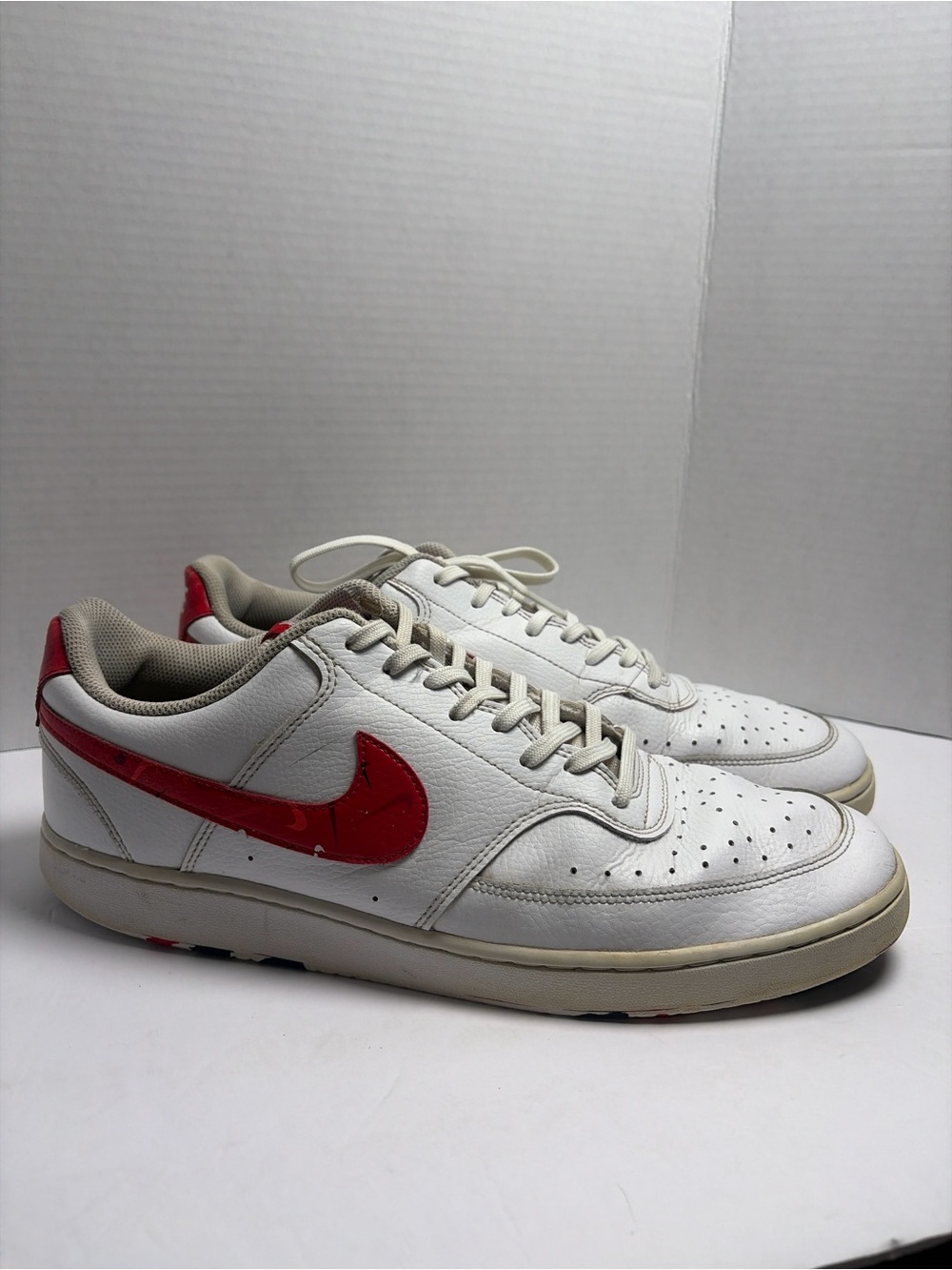 Nike Court Vision Low Swoosh Print Men’s 14 White Red Sneakers DM7588-100